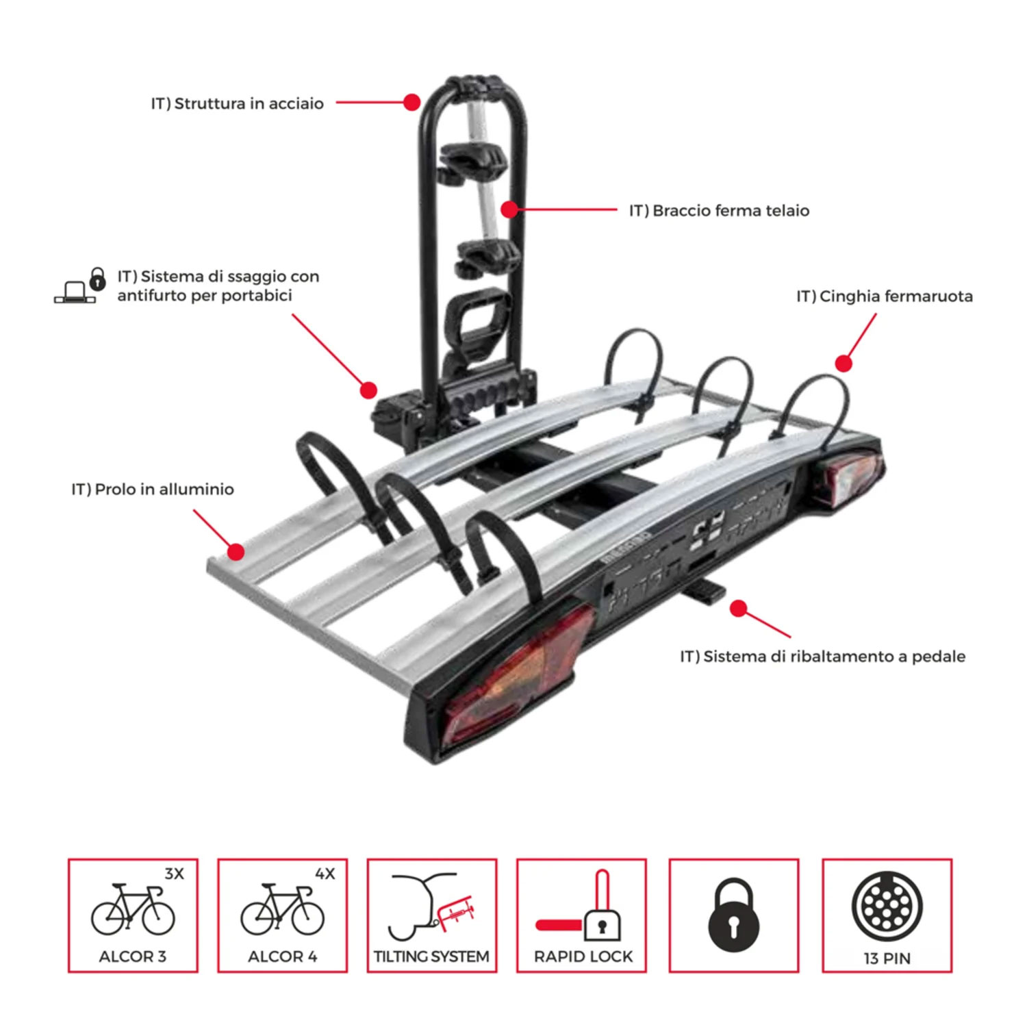 Porta Bici Menabo Gancio Traino Alcor 4 Posti